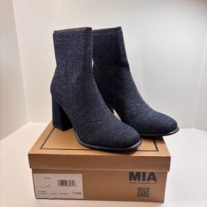 MIA Piana Black Silver Metallic Shimmer Knit Ankle Boots Womens 7.5 NEW